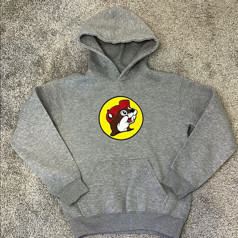 Buc-ee’s Gray Kids Hoodie with Cartoon Logo Youth Medium